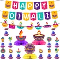 Buntes Happy Diwali Party-Deko-Set mit Bannern, Cupcake-Toppern und Tischaufstellern - Diwali Kombi Sechs