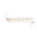 White satin Mummy To Be sash with gold glitter text and teddy bear for baby shower - White Mummy To Be