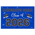 Detail eines königsblauen Abschlussbanners 2026 mit Congrats Grad Text und Doktorhut-Icons - Königsblau 2026 Feier-Stil (10 ZC Abschluss-Poster-Designs)