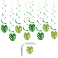 Green monstera leaf hanging swirl party decorations with shimmering metallic finish details - Green Leaf Spiral Swirls / Green System