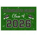 Detail eines dunkelgrünen 2026 Abschluss-Banners mit Congrats Grad Text und Hut - Dunkelgrün 2026 Feier-Stil (Abschlussplakat 11 Stile)