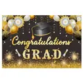 Detailansicht der Abschluss-Kulisse mit goldenen Sternen, Doktorhut und Glitzer-Textur - Schwarz Gold Silber Congratulations GRAD Abschlussplakat (13 Designs)