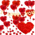 Kit romantique de Saint-Valentin avec ballons cœurs rouges, bannière et pétales de rose - Ensemble de Pétales de Ballon de Bannière LOVE Saint-Valentin 2 (Avec 2 Paquets de Pétales)
