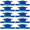 Set mit 10 blauen Absolventenhüten mit goldenen Quasten für Abschlussfeiern Deko - Congrats Stil (Blau)