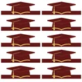 Detailansicht von 10 burgunderroten Absolventenhüten mit goldenen Glitzer-Quasten - Congrats Stil (Weinrot)