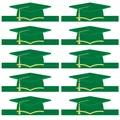 Set of 10 green graduation cap stickers with gold tassels for school party decoration - Congrats Style (Green)