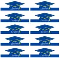 Set of 10 navy blue paper graduation crown hats with yellow tassels and Congrats text - Tassel Style (Blue)