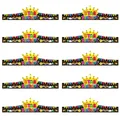 Detail von 10er-Pack Star Student Papierkronen mit bunten Schulmotiven auf schwarzem Grund - Star Student Stil A