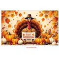 Thanksgiving backdrop featuring a cartoon turkey with Happy Thanksgiving banner and pumpkins - Turkey Spread Feathers Cartoon (Poster 14)