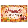 Autumn Friendsgiving party backdrop with pumpkins, turkey, and warm fairy lights design - Friendsgiving Celebration (Poster 16)
