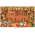 Happy Thanksgiving backdrop with cartoon turkey pumpkin and autumn leaf on wood texture - Handwritten Pumpkin Turkey (Poster 25)