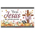 Fall for Jesus harvest banner with pumpkins, sunflower cross and plaid borders - Fall Cross Bible (Poster 28)
