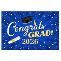 Blau-goldener Hintergrund für Abschlussfeier 2026 mit Doktorhut und Urkunde Poster - Dunkelblau Radial Congrats GRAD 2026 Design (ZC Abschluss-Poster Modell 18)