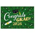 Grünes und goldenes Abschlussbanner 2026 mit Congrats Grad Text für Feiern - Dunkelgrünes radiales Congrats GRAD 2026 Abschlussplakat Stil 19