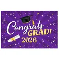 Hintergrund in Lila und Gold für den Abschluss 2026 mit Doktorhut und Urkunde Design - Lila strahlenförmig Congrats GRAD 2026 Design (ZC Abschlussplakat 20 Stile)