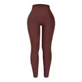 High-waist ribbed seamless yoga leggings in deep coffee brown with compressive fit - L / Coffee