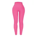 High waist rose pink ribbed yoga leggings with tummy control and seamless design - L / Coral
