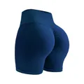 Short de yoga sans couture bleu foncé taille haute avec effet push-up pour femmes - Bleu Tuxedo