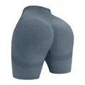 High-waisted seamless scrunch butt yoga shorts in blue honeycomb textured knit fabric - M / Bottoms / Blue