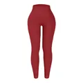 Seamless ribbed high waist yoga pants in dark red high-elastic compression fabric - L / Burgundy