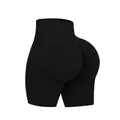 Hoch taillierte, nahtlose schwarze Yoga-Shorts mit Bauch-Weg-Effekt und Push-up - S / Unterteile / Reines Schwarz