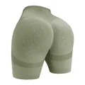 Women's seamless high waist peach lift yoga shorts in sage green honeycomb fabric - M / Bottoms / Army Green