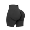 Nahtlose graue Yoga-Shorts mit hoher Taille, Push-Up-Effekt und strukturierter Textur - S / Unterteile / Schwarz und Grau
