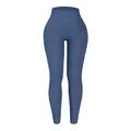 Legging de yoga sans couture bleu prussien à taille haute avec texture côtelée - L / Bas / Bleu