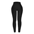 Pantalon de yoga sans couture noir à taille haute nervurée avec contrôle du ventre - L / Bas / Noir