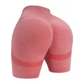 High-waisted compression yoga shorts in peach-red marl with breathable mesh detailing - M / Bottoms / Watermelon red