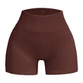 Seamless high waisted ribbed yoga shorts in dark brown with 90% nylon fabric - S / Bottoms / Coffee