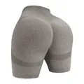 High-waisted seamless peach lift fitness shorts in heather grey with ribbed waistband - M / Bottoms / Medium Grey