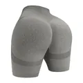 High waist gray seamless yoga shorts with scrunch butt lift and ribbed knit texture - M / Bottoms / Dark Gray