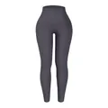 Pantalon de yoga sans couture à côtes taille haute en gris foncé avec effet galbant - L / Bas / Gris