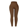 Pantalon de yoga sans couture à taille haute et texture côtelée couleur marron café - L / Bas / Café Clair