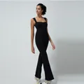 Tuta da yoga senza cuciture nera da donna con scollo quadrato e pantaloni a zampa - Taglia S / Nero 4319 (senza imbottiture)