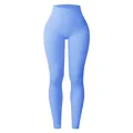 Legging de yoga bleu clair côtelé à taille haute avec contrôle du ventre sans couture - L / Bas / Bleu ciel