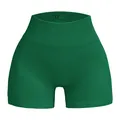 Smaragdgrüne nahtlose gerippte Yoga-Shorts mit hohem Bund und breitem Taillenbund - Größe XL (Über 140 Catties) / Unterteile / Dunkelgrün