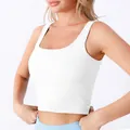 White ribbed knit cropped yoga vest with U-neck sleeveless design for active women - S / White