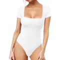 Body a maniche corte con scollo quadrato bianco senza cuciture per un effetto snellente - Taglia S / Top / Bianco sporco 4301