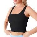 Slim fit black ribbed seamless yoga tank top with wide shoulder straps for women - S / Black