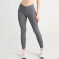 Dark grey cross high waist yoga pants in ribbed seamless knit fabric - S / Bottoms / Gray