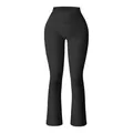 Women's black high-waisted ribbed flared yoga pants with stylish V-cross waistband - S / Black