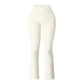 Cream high waisted flared yoga pants with ribbed texture and V-shaped crossover waist - S / Off-white