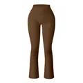 Coffee brown ribbed flare yoga pants featuring a crossover V-waist and high-rise fit - S / Light Coffee