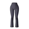 Pantalon de yoga évasé à taille haute côtelé gris anthracite avec large bande de maintien - S / Bas / Gris