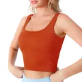 Nahtloses geripptes Yoga-Crop-Top in Terrakotta mit quadratischem Ausschnitt für Damen - S / Orangerot