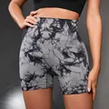 Nahtlose High-Waist Yoga-Shorts mit grauem Batik-Marmormuster für Damen Fitness - S / Batik Grau