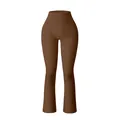 High waist ribbed yoga flare pants in coffee brown featuring seamless compression fabric - L / Light Coffee
