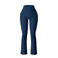 Marineblaue Schlaghose mit hoher Taille, Rippstrick und breitem Komfortbund - L / Unterteile / Marineblau